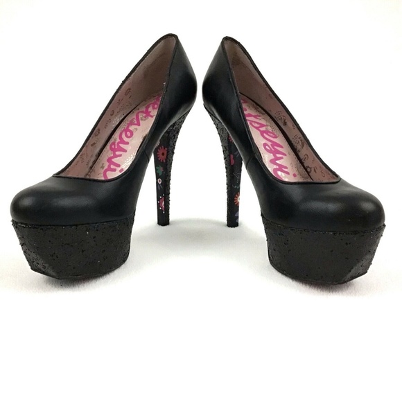 Betseyville Sequin Glitter Platform Heels Black 7 - Picture 2 of 7
